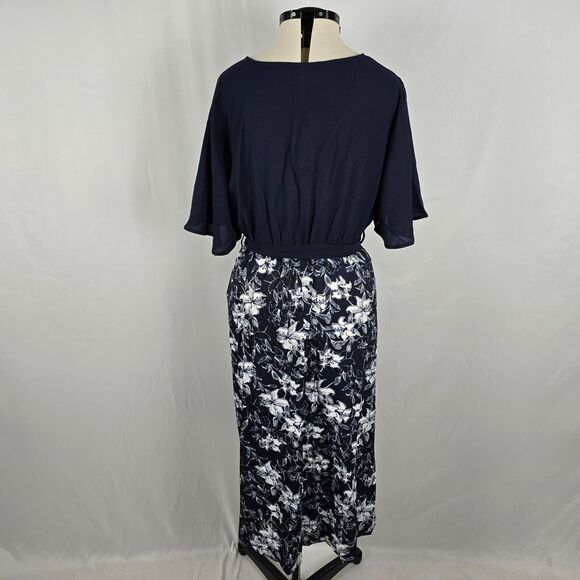 Bloomchic Dress Women's 2X Blue White Floral Patchwork Surplice Neck Ruffles NWT - Picture 5 of 15